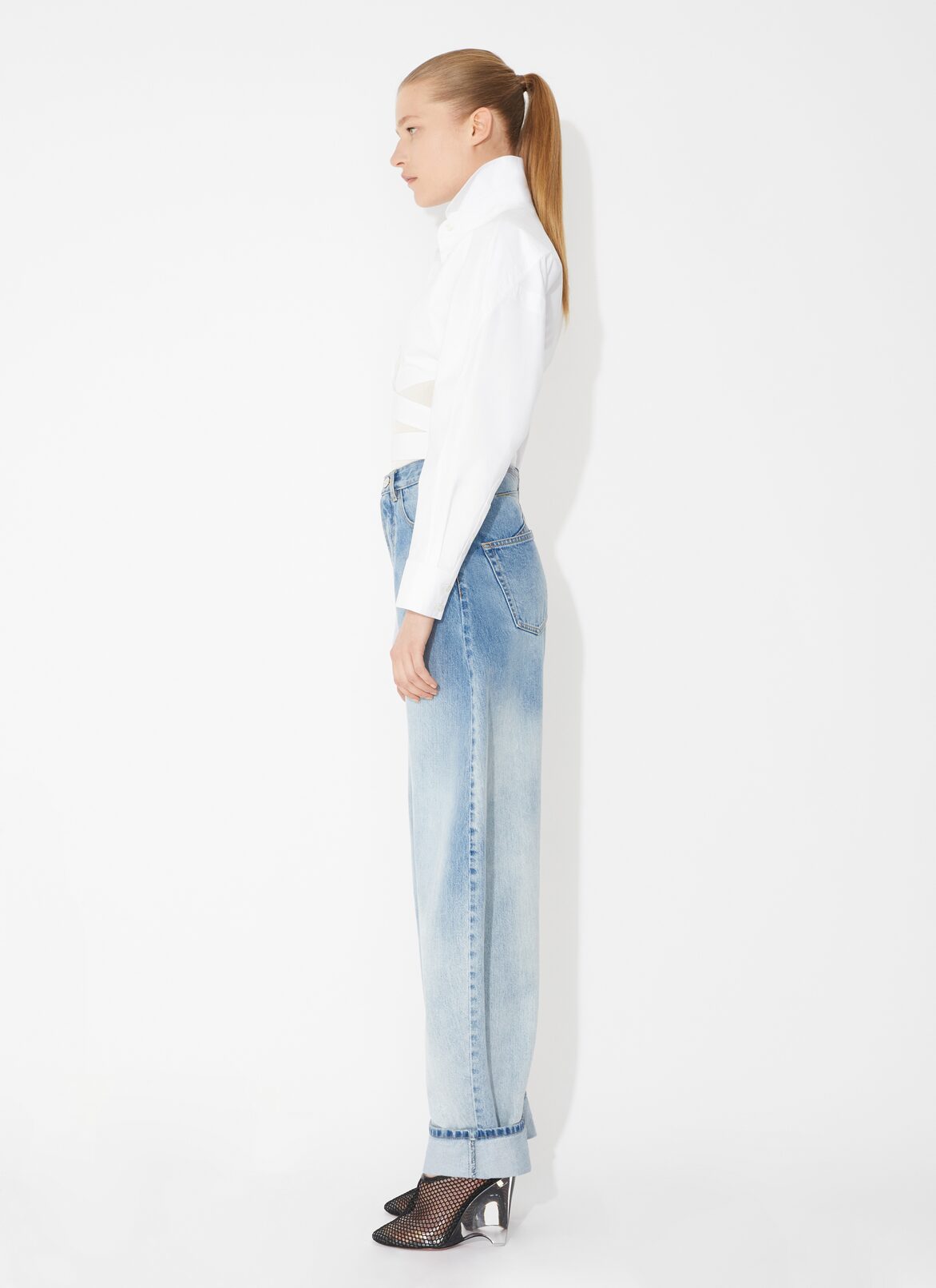 CROSS OVER SHIRT IN COTTON POPLIN ALAÏA WHITE CROSS OVER SHIRT IN COTTON POPLIN